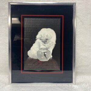 Vintage Cat and Fishbowl Etching Framed Art Print 1979 Campbell Home Decor